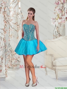 2015 nuevos del estilo rebordear vestidos de baile en Aqua Blue