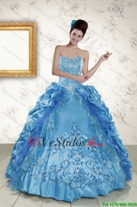 Elegante del amor del bordado del dulce 16 vestido en azul