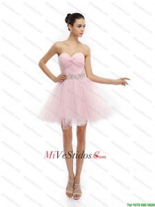 Bebé lindo del amor rosado acanalaba cortos vestidos de baile para 2015
