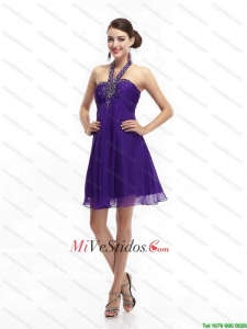 Purple rebordear cabestro Top 2015 vestidos de baile con acanalar