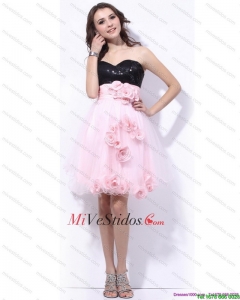 Sweetheart lentejuelas y flores hechas a mano vestidos de baile en rosa y Negro
