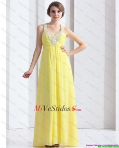 2015 barato Atado al cuello amarillo vestido de fiesta con la longitud del piso