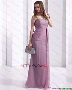 2015 Descuento Strapless acanalar la longitud del piso vestido de fiesta en la lila