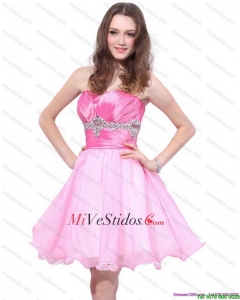 Rose Pink 2015 Mini vestidos de baile con rebordear y acanalar