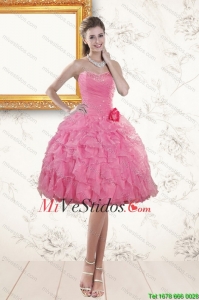 Sweetheart Perfect Rose Pink 2015 vestidos de baile con rebordear y Ruffles