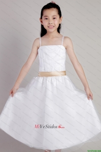 Columna Blanca correas té de longitud de tul y lentejuelas Cinturón pequeño vestido de niña