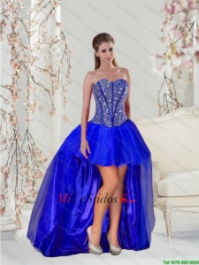 Nueva llegada mini longitud del azul real vestidos de baile con rebordear de 2015