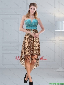 Únicos moldeados Leopard Printed 2015 vestidos de baile en Aqua Blue