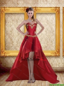 Moda Alto Bajo Sweetheart vino rojo rebordear vestidos de baile