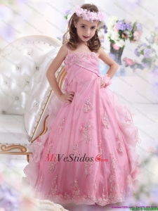 2015 vestido de niña único Rose Pink spaghetti straps la flor con apliques