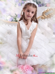 Vestido de niña de las flores de Beautifil Apliques blanco Scoop para 2015