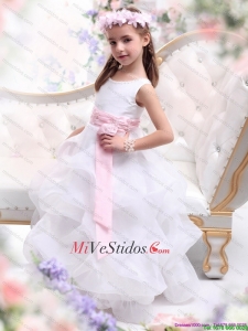 Scoop Blanca 2015 vestido de niña de las flores con el marco y las colmenas