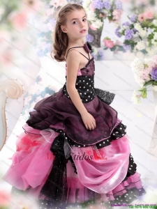 Multi Color Rizado 2015 vestido de niña de las flores con el Bowknot y hecho a mano de la flor