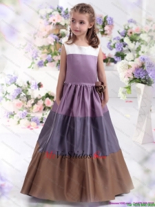 2015 vestido de niña bonita Multi Color Scoop Flor con bowknot
