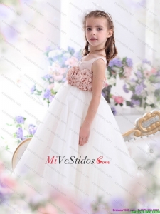 2015 vestido de niña bonita Scoop Flor con Hand Made Flores