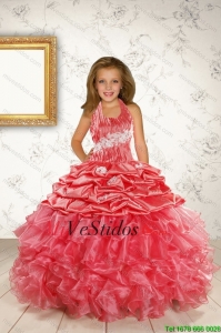Exquisitos Apliques y vestido de niña roja de la flor de las colmenas Coral de Primavera 2015