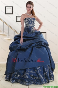 2015 por encargo del bordado y con cuentas vestidos de quinceañera en Azul marino