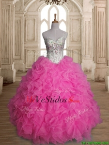 Vestido encantador dulce 16 rosa rosa con listones y volantes
