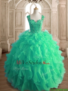 Moldeado comprable y rizadas correas vestido de quinceañera en Primavera verde
