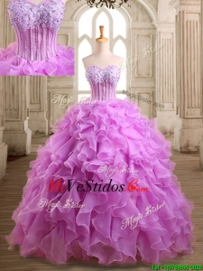 Preciosa y apliques Organdí con cuentas vestido de quinceañera en lila