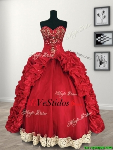 Cómoda roja grande vestido de quinceañera con rebordear hinchada y Pastillas