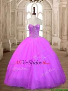 Vestido de quinceañera de moda con cuentas lila grande hinchada en Tul