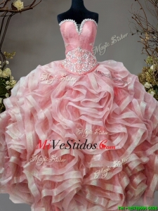 Precio más bajo con cuentas y rizado dulce 16 del vestido en rosa
