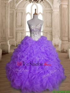 Grandes de moda hinchada y rebordear volantes vestido de quinceañera en púrpura