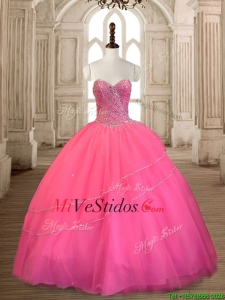 Mejor venta con cuentas de tul vestido de dulce 16 en rosa rosa