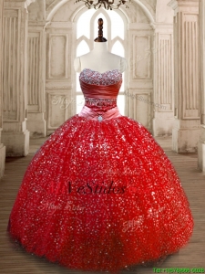 Vestido rojo del dulce 16 del vestido de bola clásica con apliques y lentejuelas