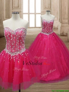 Vestido de quinceañera desmontable maravillosa una línea rosada caliente con rebordear