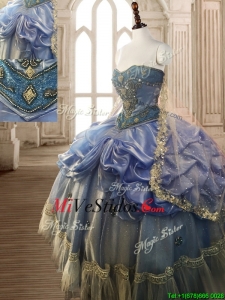 Clásica con cuentas y Pastillas grande hinchada de vestido de quinceañera en azul