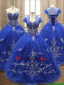 Elegantes apliques Real vestido azul dulce 16 con cepillo tren