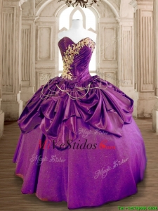 Última berenjena púrpura vestido de quinceañera con rebordear y Volantes