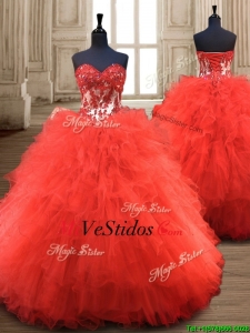 Realmente rojas populares Quinceañera del vestido hinchada con apliques y rizado