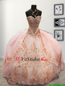 Preciosa con cuentas y apliques vestido rosado del dulce 16 con la hinchada de la falda