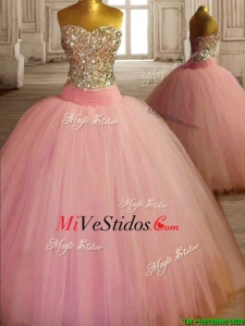 El nuevo estilo con cuentas blusa rosada del bebé del dulce 16 del vestido de tul