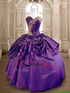 Exclusiva con cuentas y con volantes de tafetán dulce 16 del vestido en púrpura