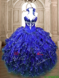 Apliques La venta caliente y el vestido rizado Quinceañera en azul real