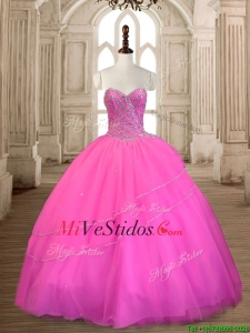 Maravillosa de tul rosa caliente del dulce 16 del vestido con apliques