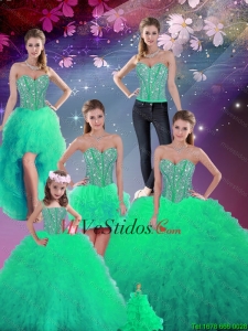 maravilloso rebordeó y Volantes desmontable dulce 16 vestidos en Apple verde