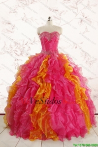 Lujosas hinchado Multi color Vestidos de quinceañera con Volantes Bordoneado y Volantes