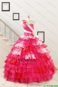 2016 vestido de quinceañera Made Multi Color mano de la flor con un hombro