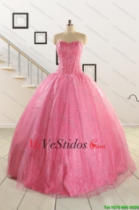 Simple cariño de las lentejuelas vestido de quinceañera en Rose rosada para 2016