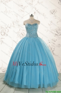 2016 a estrenar del estilo del vestido de bola que rebordea el vestido de quinceañera en Azul Claro
