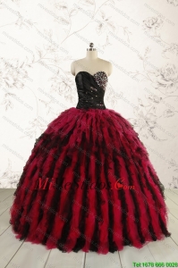 Lujosas amor que rebordea vestidos de quinceañera en Rojo y Negro