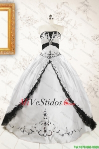 2016 Personalizar Bordado Blanco y Negro Vestidos de quinceañera