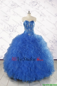 2016 Pretty azul real Vestidos de quinceañera con Volantes Apliques y Volantes