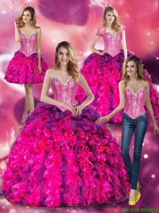2015 Lujoso Multi color Vestidos de quinceañera con Volantes Bordoneado y Volantes