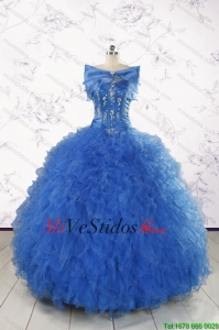 Hermosos vestidos de quinceañera en azul real Apliques